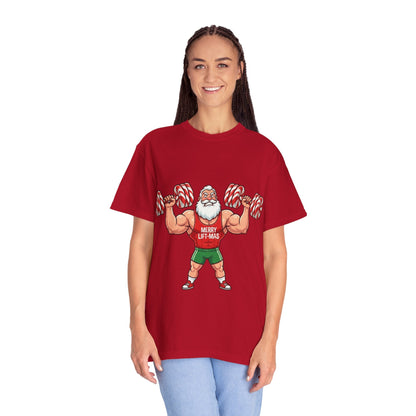 Lift - Mas: Holiday Fitness Fusion, Muscular Santa Comic Book StyleT-Shirt – Custom T-Shirt by PixelCraft360, unique decoration for events and special gifts