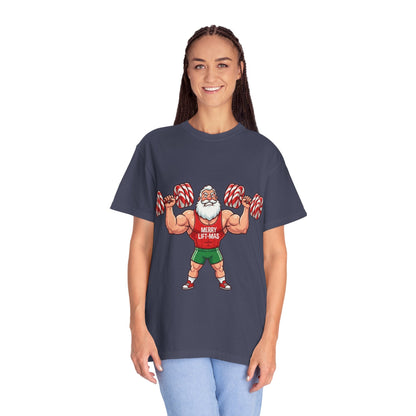 Lift - Mas: Holiday Fitness Fusion, Muscular Santa Comic Book StyleT-Shirt – Custom T-Shirt by PixelCraft360, unique decoration for events and special gifts