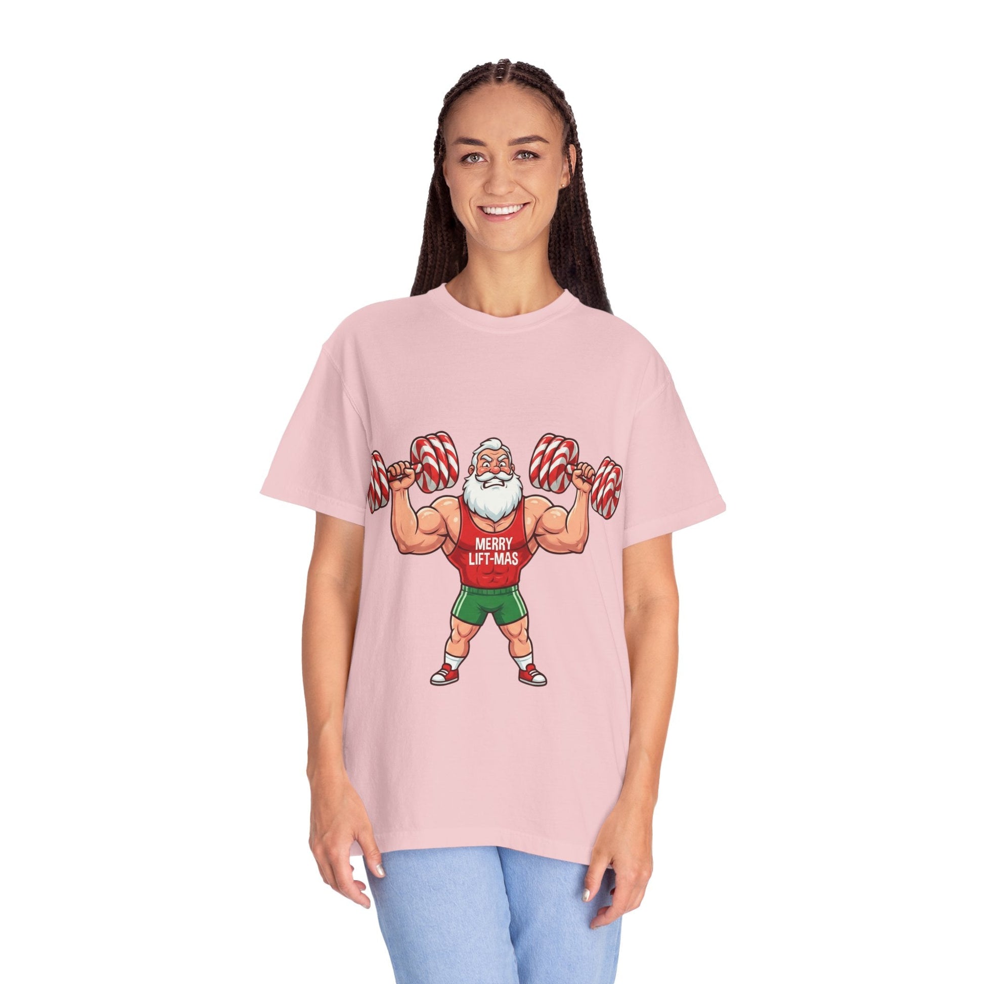 Lift - Mas: Holiday Fitness Fusion, Muscular Santa Comic Book StyleT-Shirt – Custom T-Shirt by PixelCraft360, unique decoration for events and special gifts