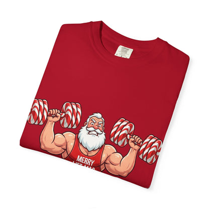 Lift - Mas: Holiday Fitness Fusion, Muscular Santa Comic Book StyleT-Shirt – Custom T-Shirt by PixelCraft360, unique decoration for events and special gifts