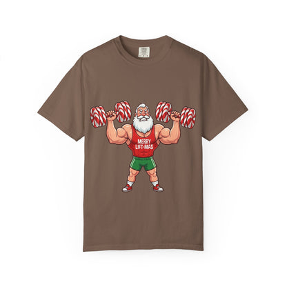 Lift - Mas: Holiday Fitness Fusion, Muscular Santa Comic Book StyleT-Shirt – Custom T-Shirt by PixelCraft360, unique decoration for events and special gifts