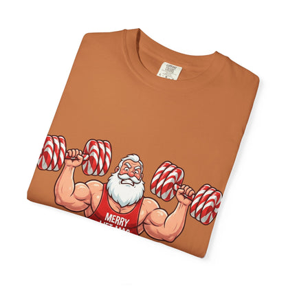 Lift - Mas: Holiday Fitness Fusion, Muscular Santa Comic Book StyleT-Shirt – Custom T-Shirt by PixelCraft360, unique decoration for events and special gifts