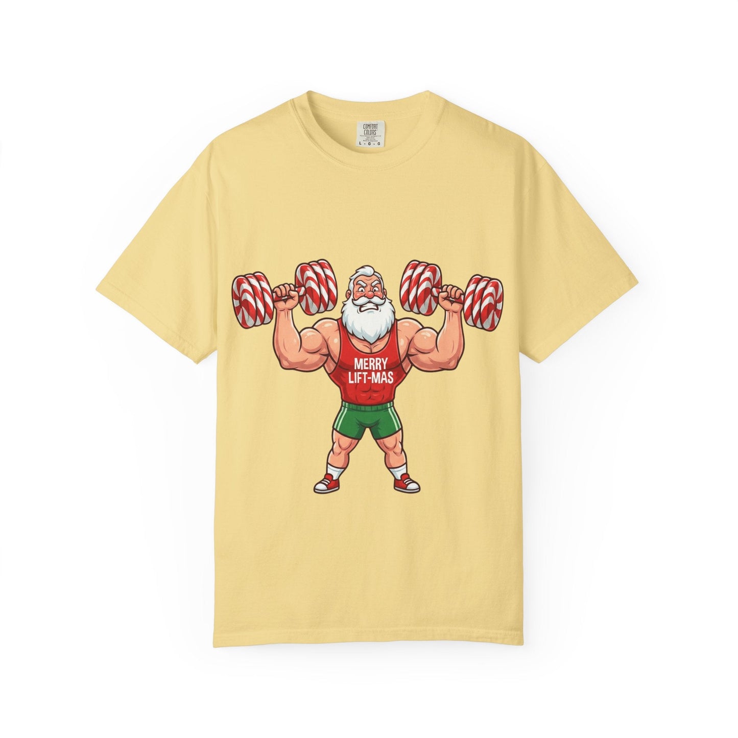 Lift - Mas: Holiday Fitness Fusion, Muscular Santa Comic Book StyleT-Shirt – Custom T-Shirt by PixelCraft360, unique decoration for events and special gifts