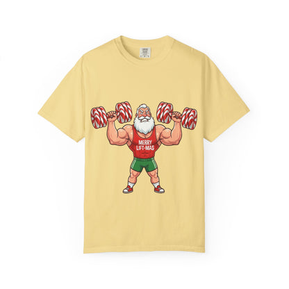 Lift - Mas: Holiday Fitness Fusion, Muscular Santa Comic Book StyleT-Shirt – Custom T-Shirt by PixelCraft360, unique decoration for events and special gifts