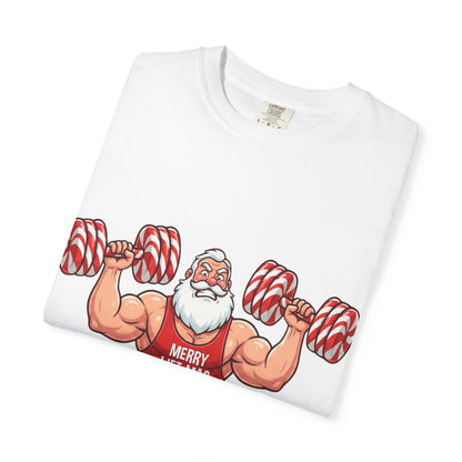 Lift - Mas: Holiday Fitness Fusion, Muscular Santa Comic Book StyleT-Shirt – Custom T-Shirt by PixelCraft360, unique decoration for events and special gifts