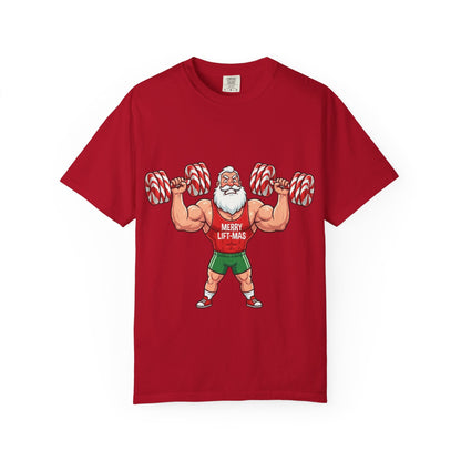 Lift - Mas: Holiday Fitness Fusion, Muscular Santa Comic Book StyleT-Shirt – Custom T-Shirt by PixelCraft360, unique decoration for events and special gifts
