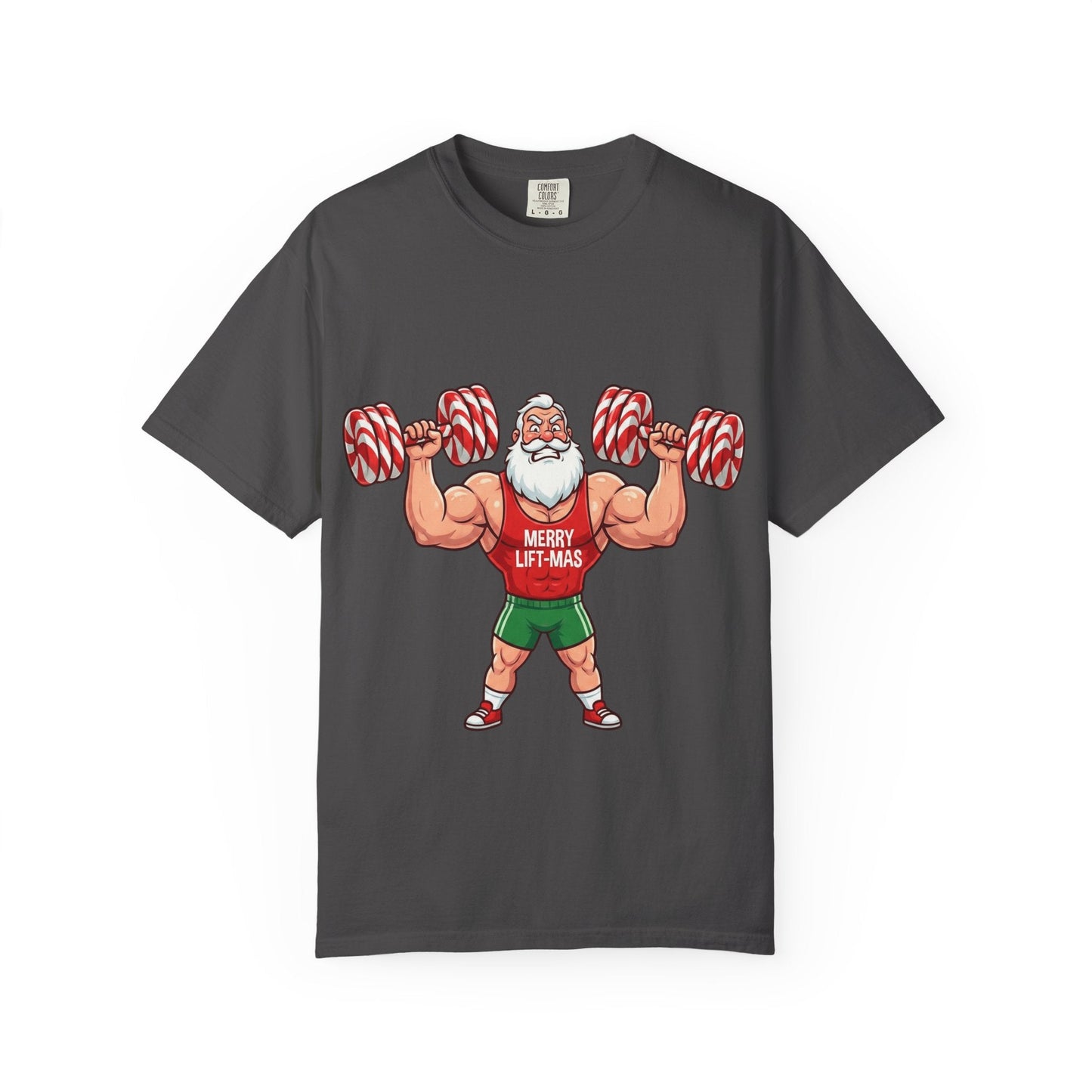 Lift - Mas: Holiday Fitness Fusion, Muscular Santa Comic Book StyleT-Shirt – Custom T-Shirt by PixelCraft360, unique decoration for events and special gifts