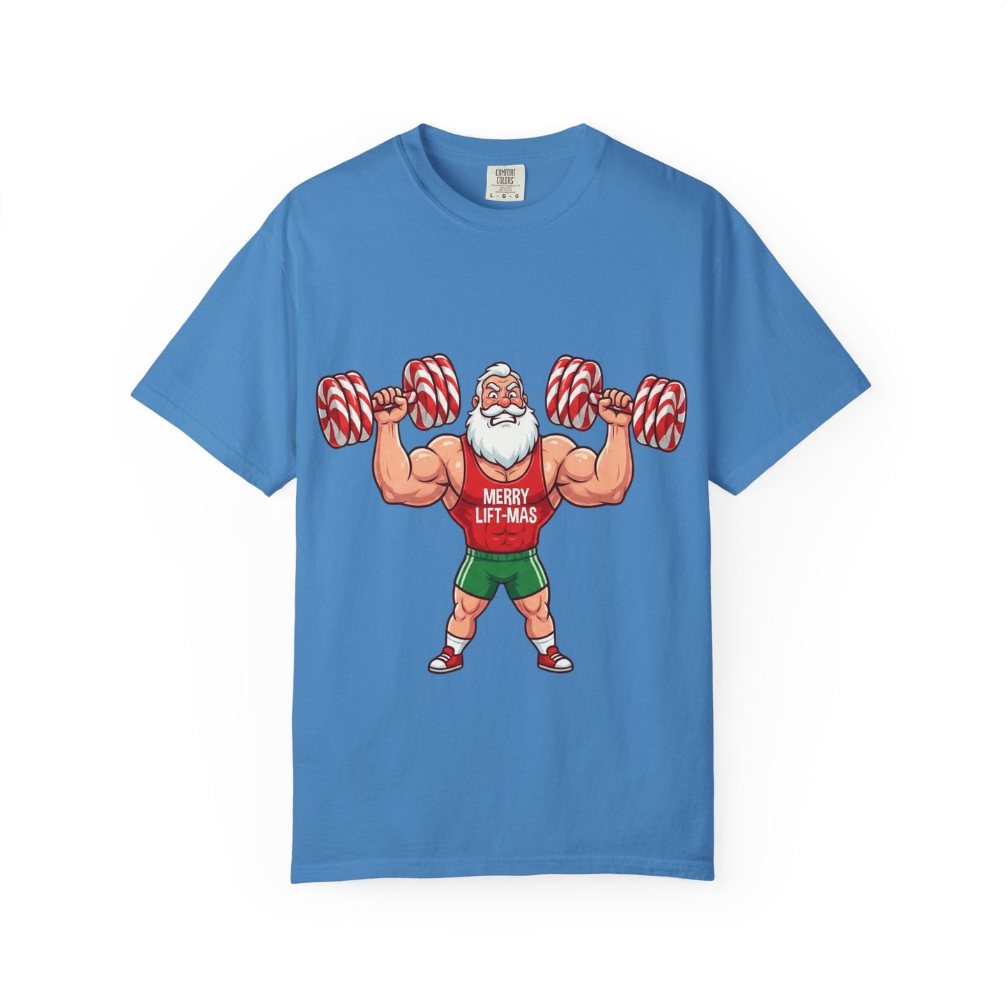 Lift - Mas: Holiday Fitness Fusion, Muscular Santa Comic Book StyleT-Shirt – Custom T-Shirt by PixelCraft360, unique decoration for events and special gifts