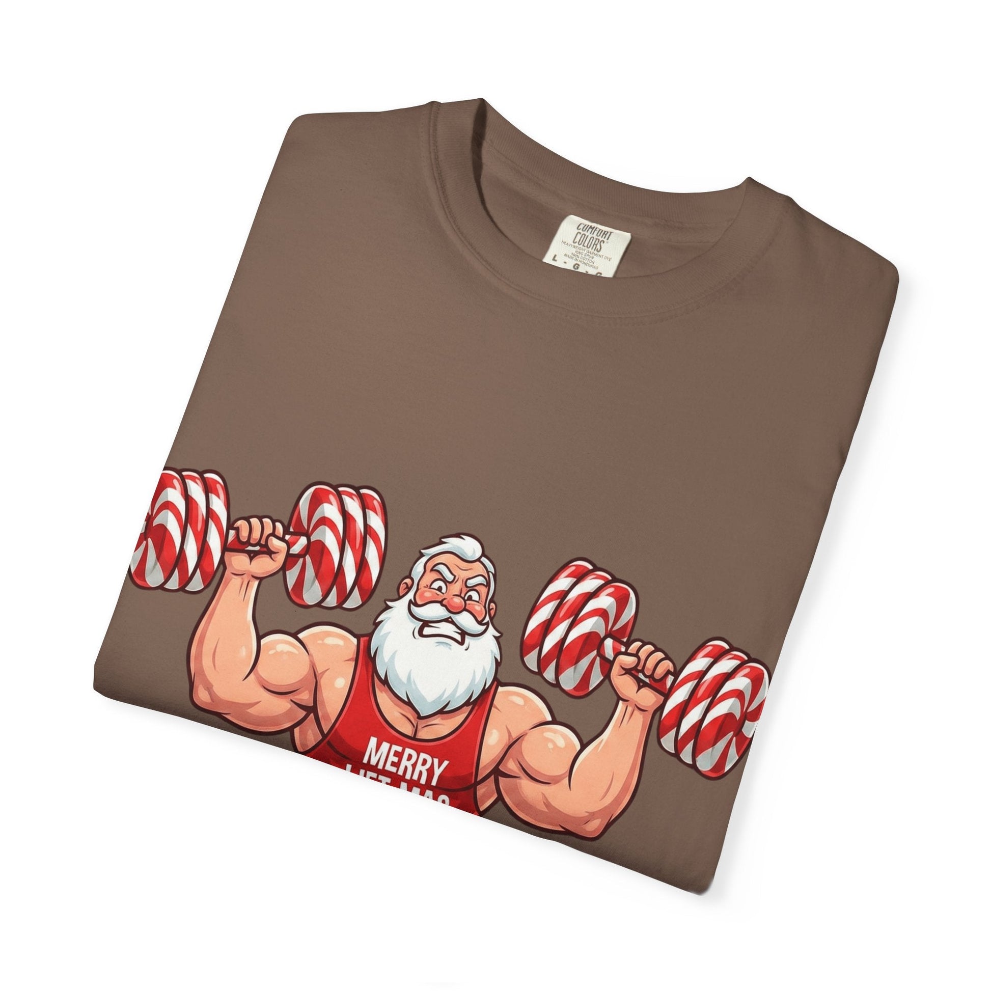 Lift - Mas: Holiday Fitness Fusion, Muscular Santa Comic Book StyleT-Shirt – Custom T-Shirt by PixelCraft360, unique decoration for events and special gifts