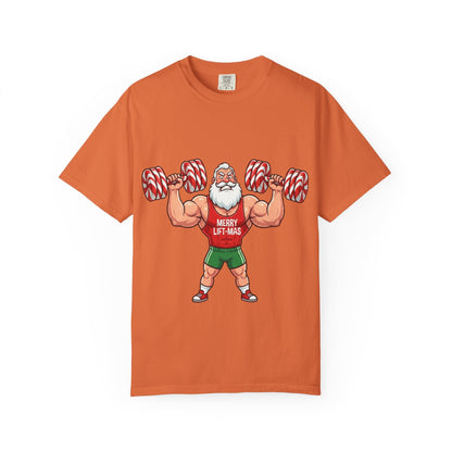 Lift - Mas: Holiday Fitness Fusion, Muscular Santa Comic Book StyleT-Shirt – Custom T-Shirt by PixelCraft360, unique decoration for events and special gifts