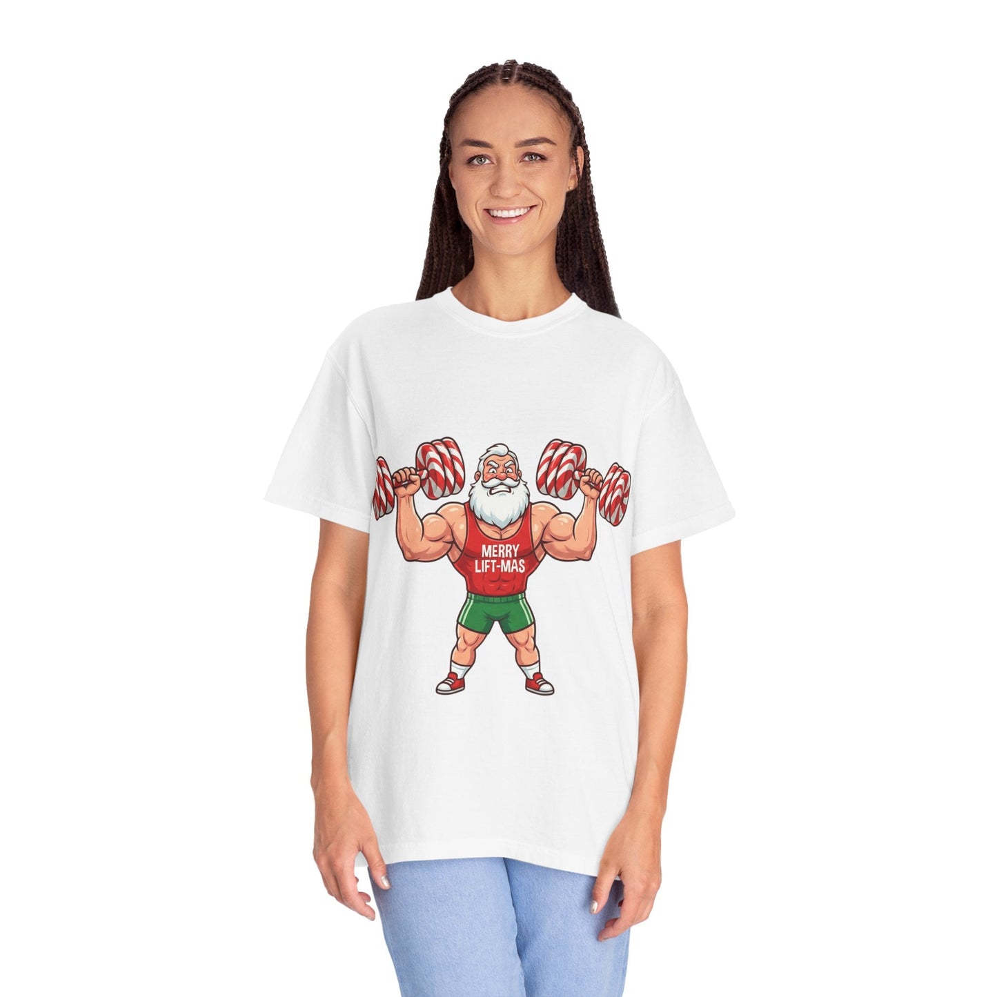 Lift - Mas: Holiday Fitness Fusion, Muscular Santa Comic Book StyleT-Shirt – Custom T-Shirt by PixelCraft360, unique decoration for events and special gifts