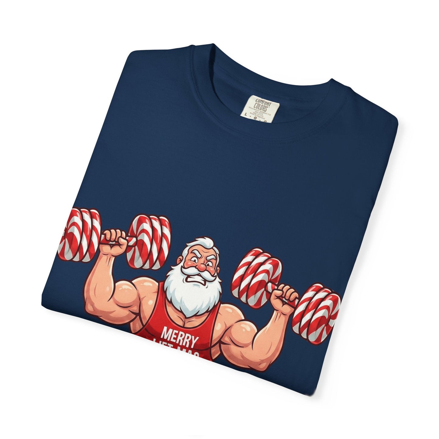 Lift - Mas: Holiday Fitness Fusion, Muscular Santa Comic Book StyleT-Shirt – Custom T-Shirt by PixelCraft360, unique decoration for events and special gifts