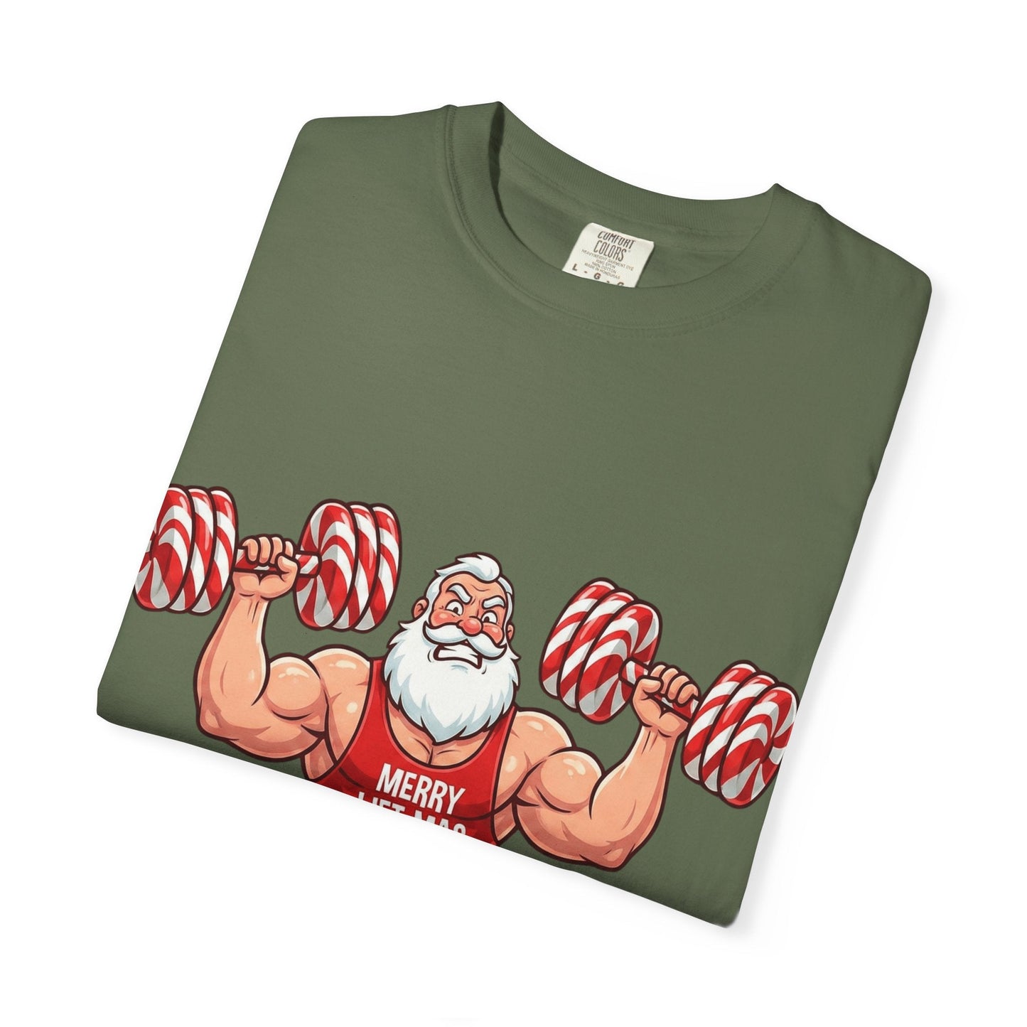 Lift - Mas: Holiday Fitness Fusion, Muscular Santa Comic Book StyleT-Shirt – Custom T-Shirt by PixelCraft360, unique decoration for events and special gifts