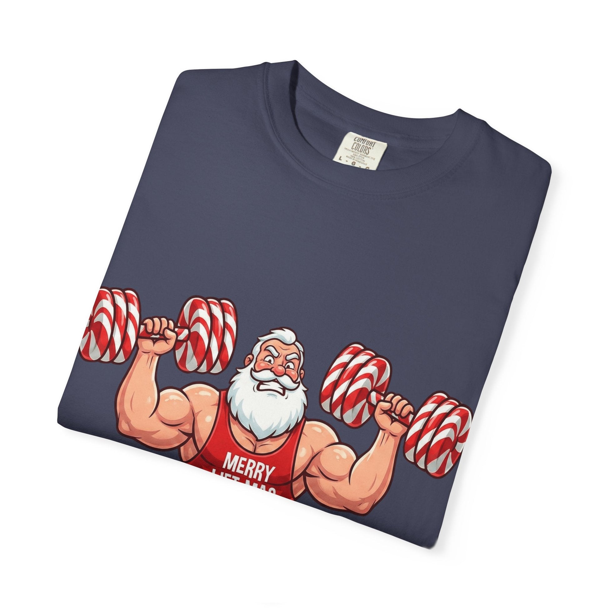 Lift - Mas: Holiday Fitness Fusion, Muscular Santa Comic Book StyleT-Shirt – Custom T-Shirt by PixelCraft360, unique decoration for events and special gifts