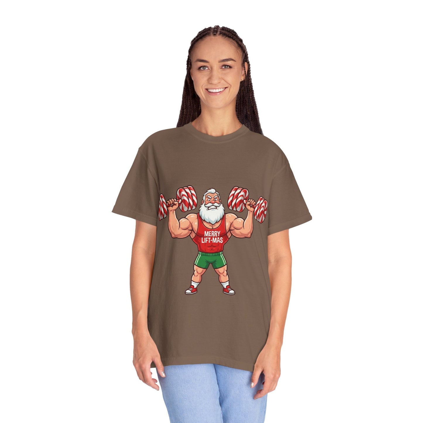Lift - Mas: Holiday Fitness Fusion, Muscular Santa Comic Book StyleT-Shirt – Custom T-Shirt by PixelCraft360, unique decoration for events and special gifts
