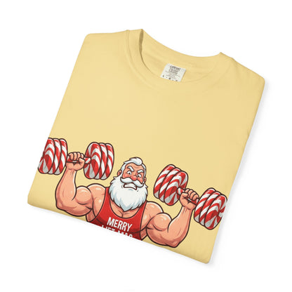 Lift - Mas: Holiday Fitness Fusion, Muscular Santa Comic Book StyleT-Shirt – Custom T-Shirt by PixelCraft360, unique decoration for events and special gifts