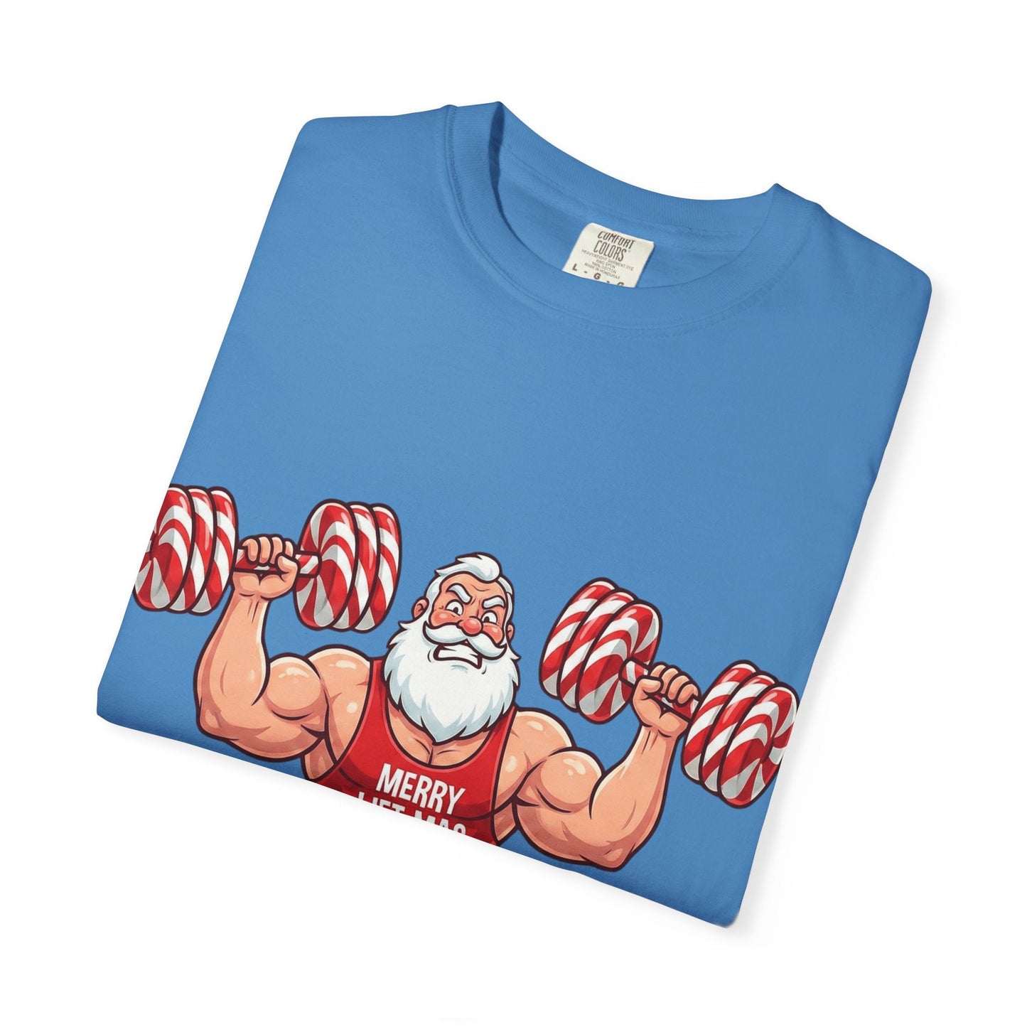 Lift - Mas: Holiday Fitness Fusion, Muscular Santa Comic Book StyleT-Shirt – Custom T-Shirt by PixelCraft360, unique decoration for events and special gifts