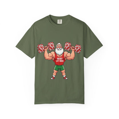 Lift - Mas: Holiday Fitness Fusion, Muscular Santa Comic Book StyleT-Shirt – Custom T-Shirt by PixelCraft360, unique decoration for events and special gifts