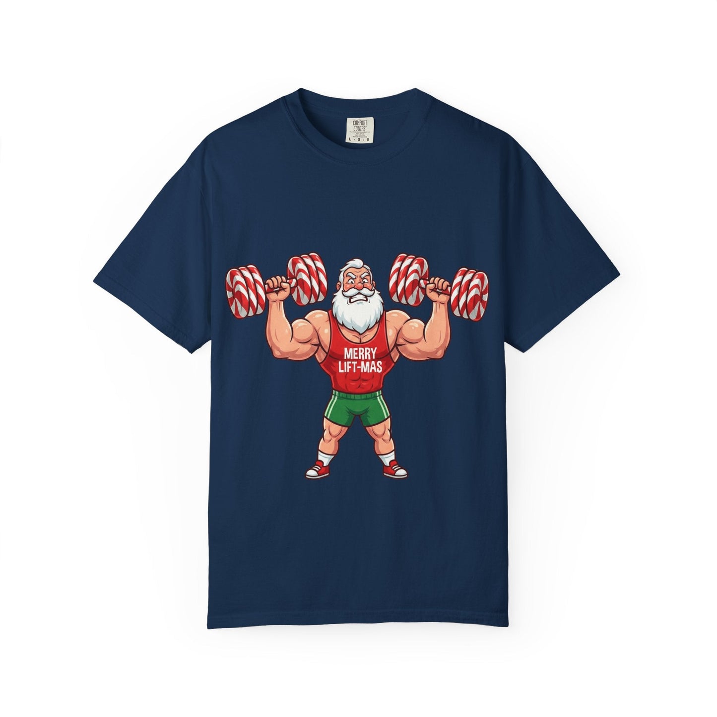Lift - Mas: Holiday Fitness Fusion, Muscular Santa Comic Book StyleT-Shirt – Custom T-Shirt by PixelCraft360, unique decoration for events and special gifts