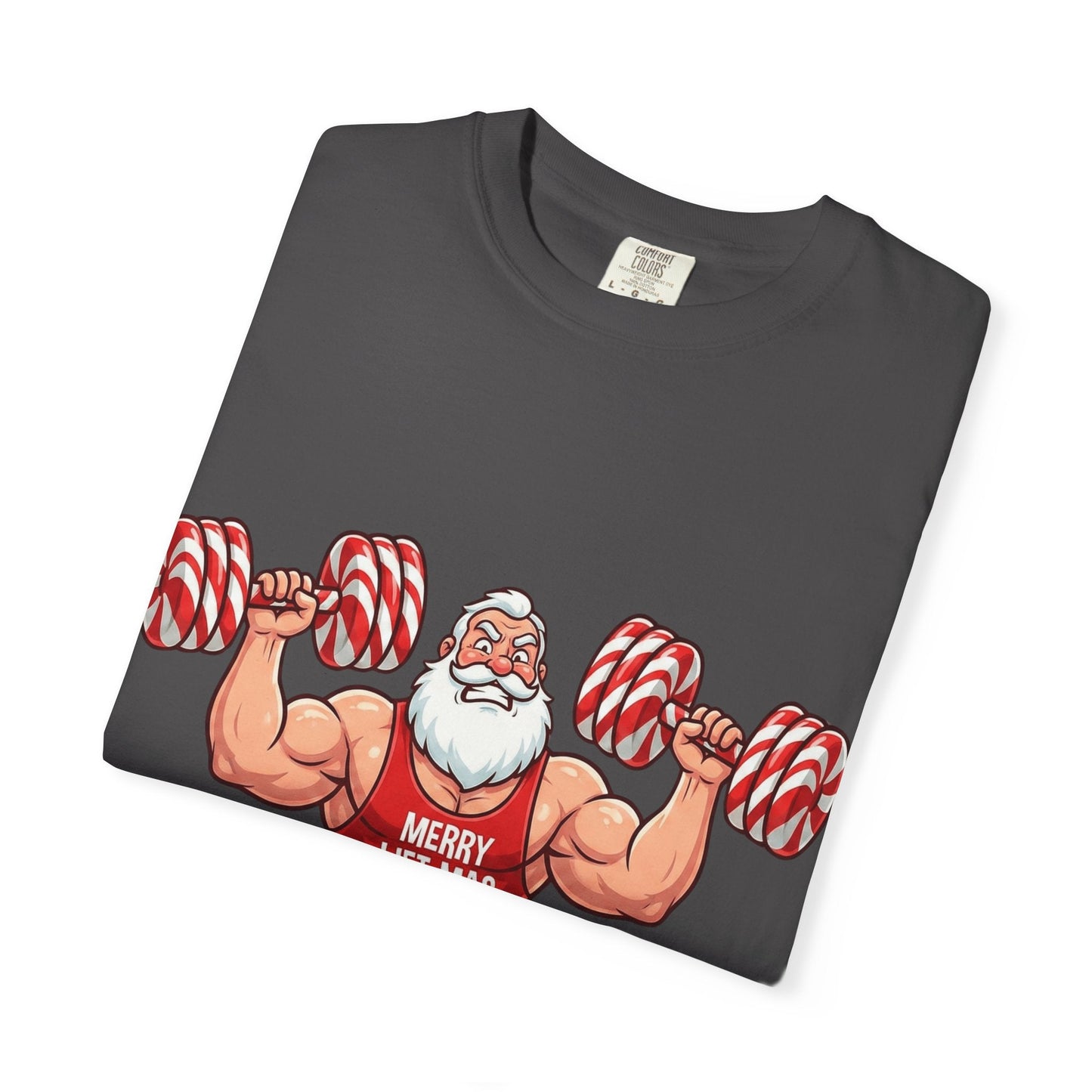 Lift - Mas: Holiday Fitness Fusion, Muscular Santa Comic Book StyleT-Shirt – Custom T-Shirt by PixelCraft360, unique decoration for events and special gifts