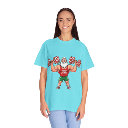 Lift - Mas: Holiday Fitness Fusion, Muscular Santa Comic Book StyleT-Shirt – Custom T-Shirt by PixelCraft360, unique decoration for events and special gifts