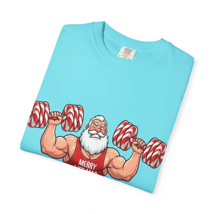 Lift - Mas: Holiday Fitness Fusion, Muscular Santa Comic Book StyleT-Shirt – Custom T-Shirt by PixelCraft360, unique decoration for events and special gifts