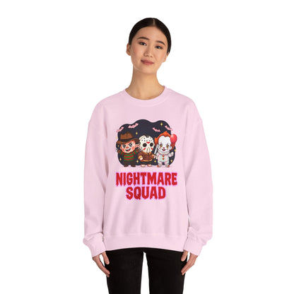 Nightmare Squad Halloween Sweatshirt | Funny Horror Characters Crewneck, Cozy Unisex Scary Movie Sweater Gift – Custom Sweatshirt by PixelCraft360, unique decoration for events and special gifts