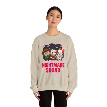 Nightmare Squad Halloween Sweatshirt | Funny Horror Characters Crewneck, Cozy Unisex Scary Movie Sweater Gift – Custom Sweatshirt by PixelCraft360, unique decoration for events and special gifts