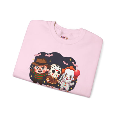 Nightmare Squad Halloween Sweatshirt | Funny Horror Characters Crewneck, Cozy Unisex Scary Movie Sweater Gift – Custom Sweatshirt by PixelCraft360, unique decoration for events and special gifts