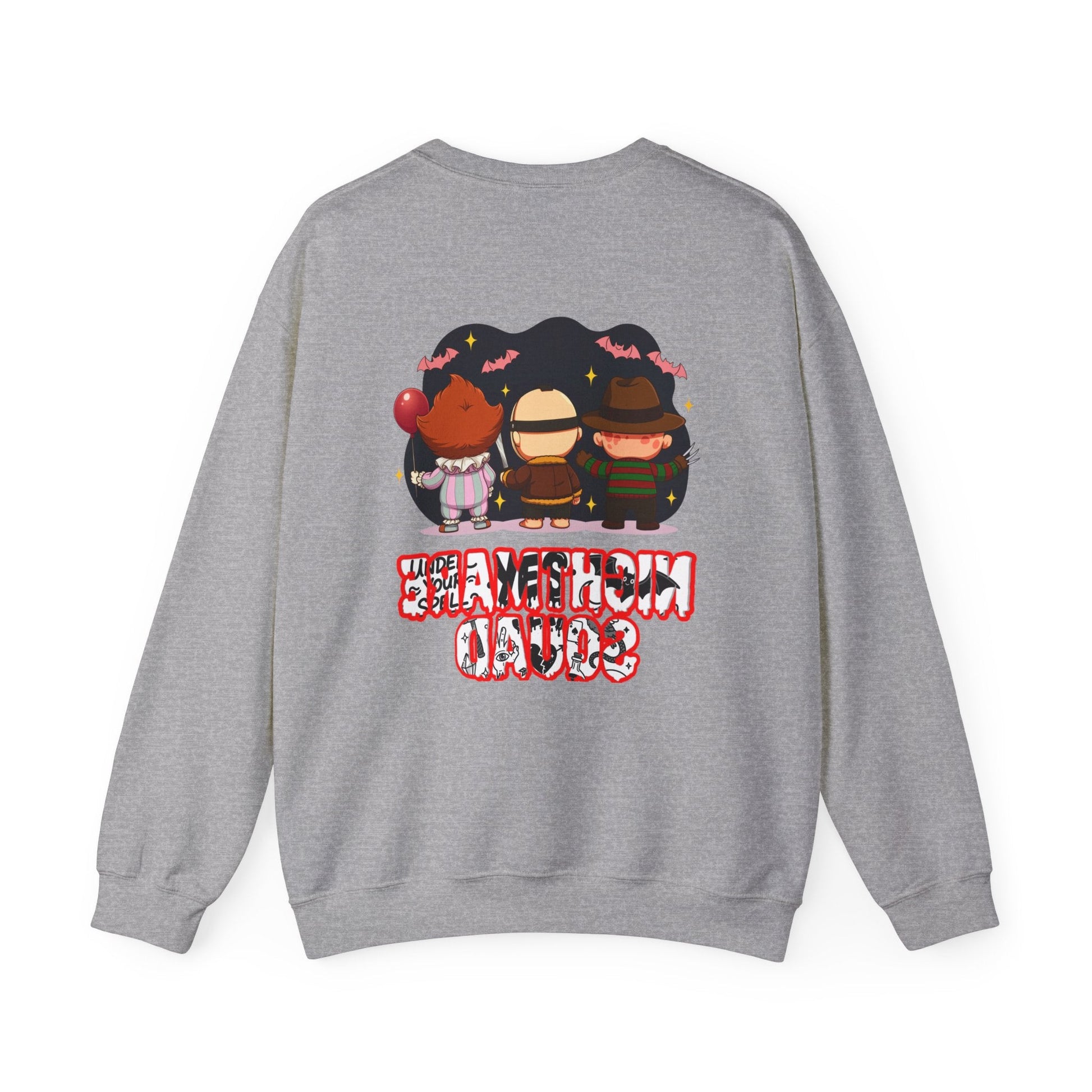 Nightmare Squad Halloween Sweatshirt | Funny Horror Characters Crewneck, Cozy Unisex Scary Movie Sweater Gift – Custom Sweatshirt by PixelCraft360, unique decoration for events and special gifts