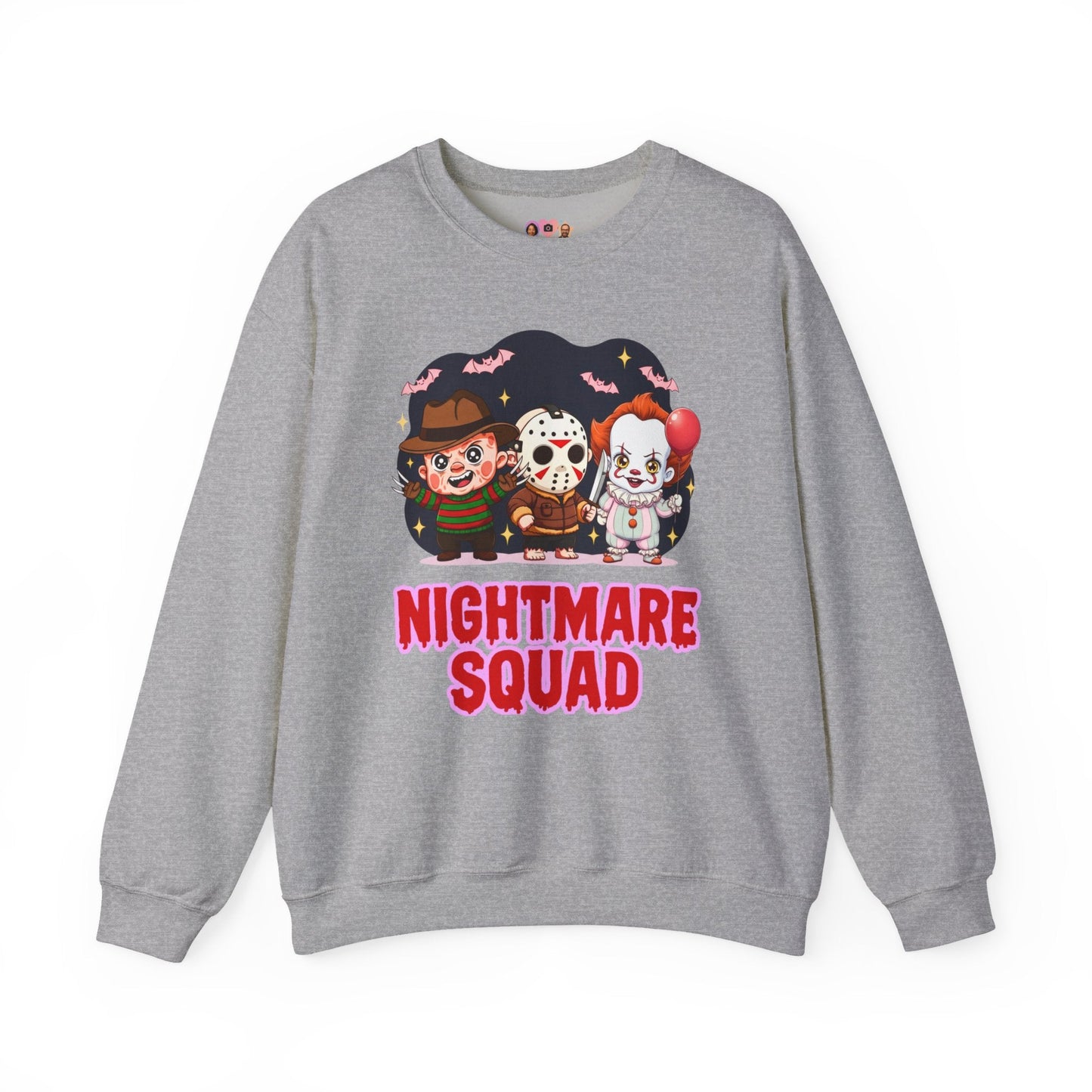 Nightmare Squad Halloween Sweatshirt | Funny Horror Characters Crewneck, Cozy Unisex Scary Movie Sweater Gift – Custom Sweatshirt by PixelCraft360, unique decoration for events and special gifts