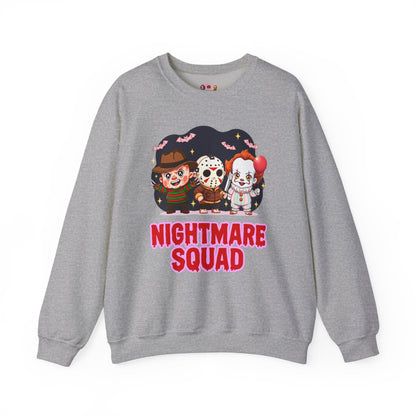 Nightmare Squad Halloween Sweatshirt | Funny Horror Characters Crewneck, Cozy Unisex Scary Movie Sweater Gift – Custom Sweatshirt by PixelCraft360, unique decoration for events and special gifts