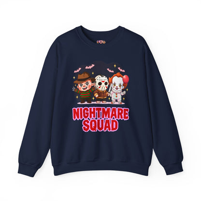 Nightmare Squad Halloween Sweatshirt | Funny Horror Characters Crewneck, Cozy Unisex Scary Movie Sweater Gift – Custom Sweatshirt by PixelCraft360, unique decoration for events and special gifts