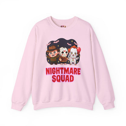 Nightmare Squad Halloween Sweatshirt | Funny Horror Characters Crewneck, Cozy Unisex Scary Movie Sweater Gift – Custom Sweatshirt by PixelCraft360, unique decoration for events and special gifts