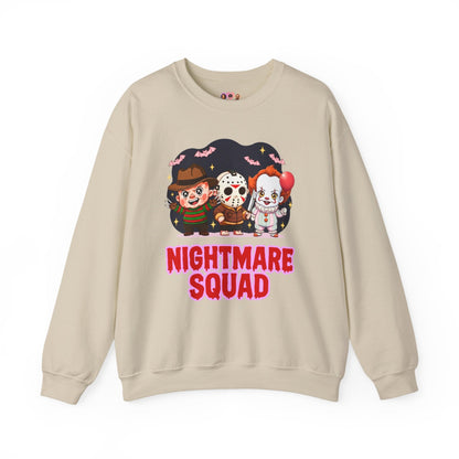 Nightmare Squad Halloween Sweatshirt | Funny Horror Characters Crewneck, Cozy Unisex Scary Movie Sweater Gift – Custom Sweatshirt by PixelCraft360, unique decoration for events and special gifts