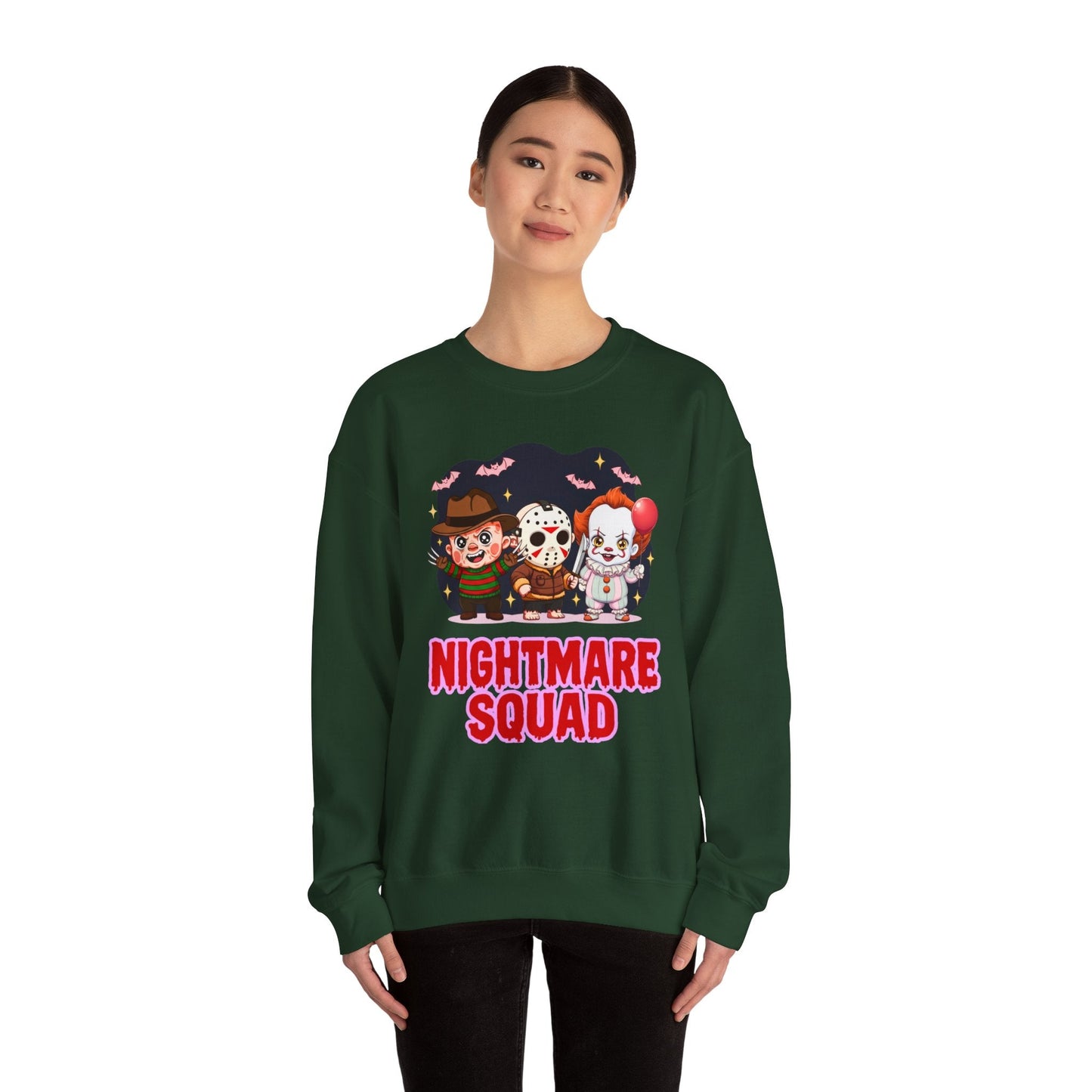Nightmare Squad Halloween Sweatshirt | Funny Horror Characters Crewneck, Cozy Unisex Scary Movie Sweater Gift – Custom Sweatshirt by PixelCraft360, unique decoration for events and special gifts