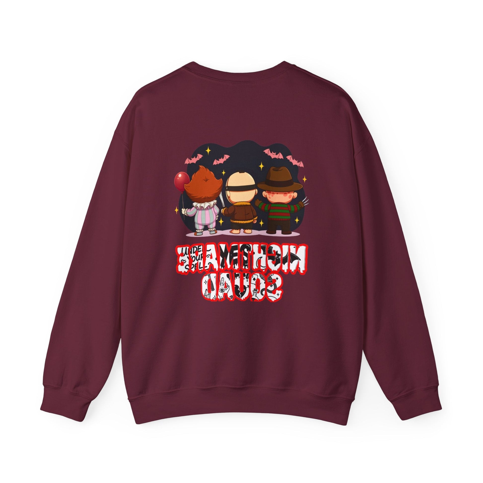 Nightmare Squad Halloween Sweatshirt | Funny Horror Characters Crewneck, Cozy Unisex Scary Movie Sweater Gift – Custom Sweatshirt by PixelCraft360, unique decoration for events and special gifts