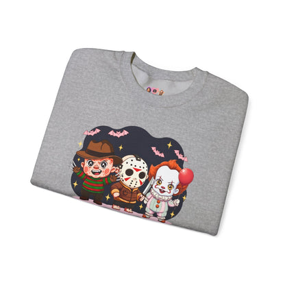 Nightmare Squad Halloween Sweatshirt | Funny Horror Characters Crewneck, Cozy Unisex Scary Movie Sweater Gift – Custom Sweatshirt by PixelCraft360, unique decoration for events and special gifts
