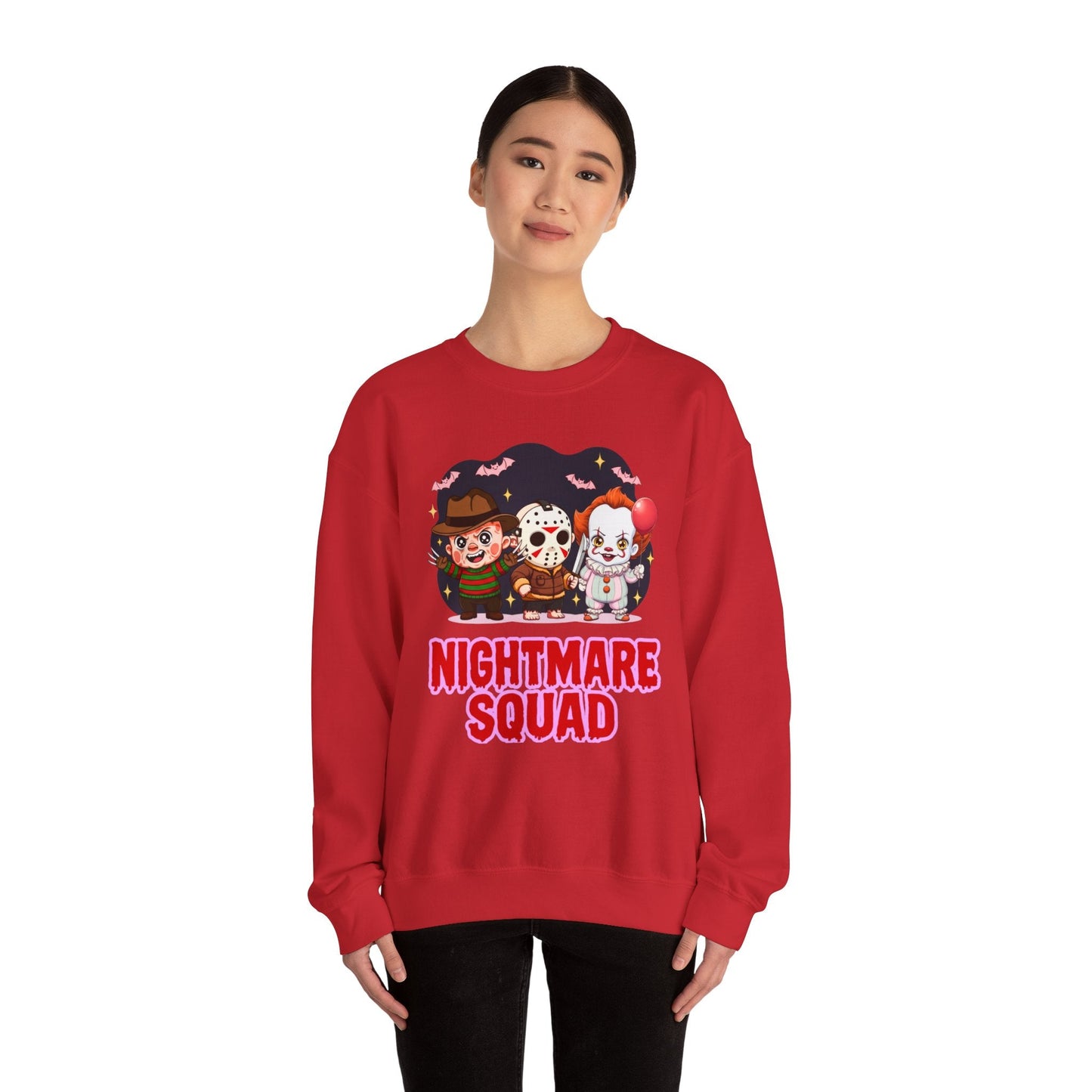 Nightmare Squad Halloween Sweatshirt | Funny Horror Characters Crewneck, Cozy Unisex Scary Movie Sweater Gift – Custom Sweatshirt by PixelCraft360, unique decoration for events and special gifts
