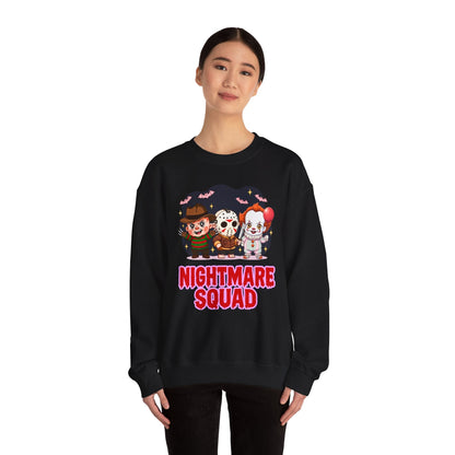 Nightmare Squad Halloween Sweatshirt | Funny Horror Characters Crewneck, Cozy Unisex Scary Movie Sweater Gift – Custom Sweatshirt by PixelCraft360, unique decoration for events and special gifts