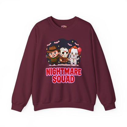 Nightmare Squad Halloween Sweatshirt | Funny Horror Characters Crewneck, Cozy Unisex Scary Movie Sweater Gift – Custom Sweatshirt by PixelCraft360, unique decoration for events and special gifts