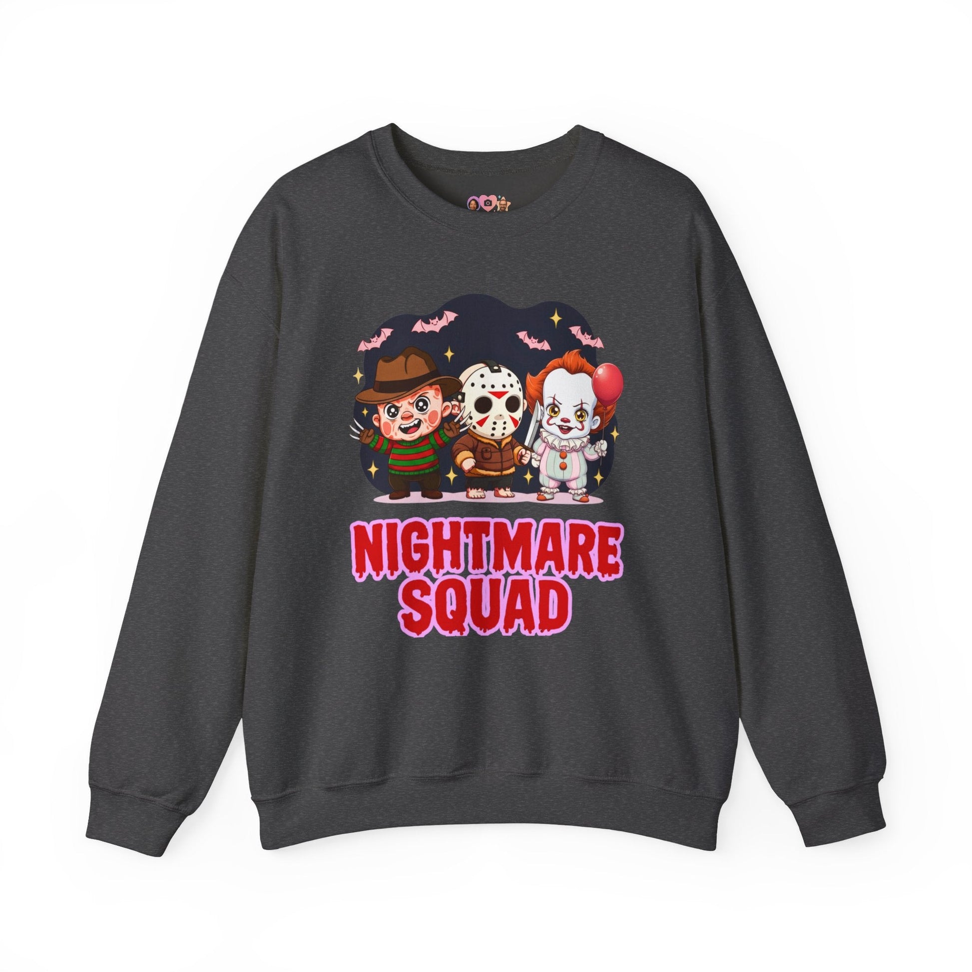 Nightmare Squad Halloween Sweatshirt | Funny Horror Characters Crewneck, Cozy Unisex Scary Movie Sweater Gift – Custom Sweatshirt by PixelCraft360, unique decoration for events and special gifts
