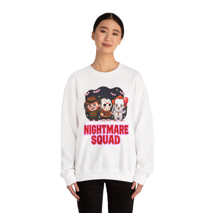 Nightmare Squad Halloween Sweatshirt | Funny Horror Characters Crewneck, Cozy Unisex Scary Movie Sweater Gift – Custom Sweatshirt by PixelCraft360, unique decoration for events and special gifts