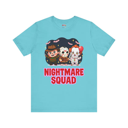 Nightmare Squad Spooky Trio Unisex T‑Shirt | Cute Halloween Graphic Tee | Soft Cotton Front & Back Print – Custom T-Shirt by PixelCraft360, unique decoration for events and special gifts