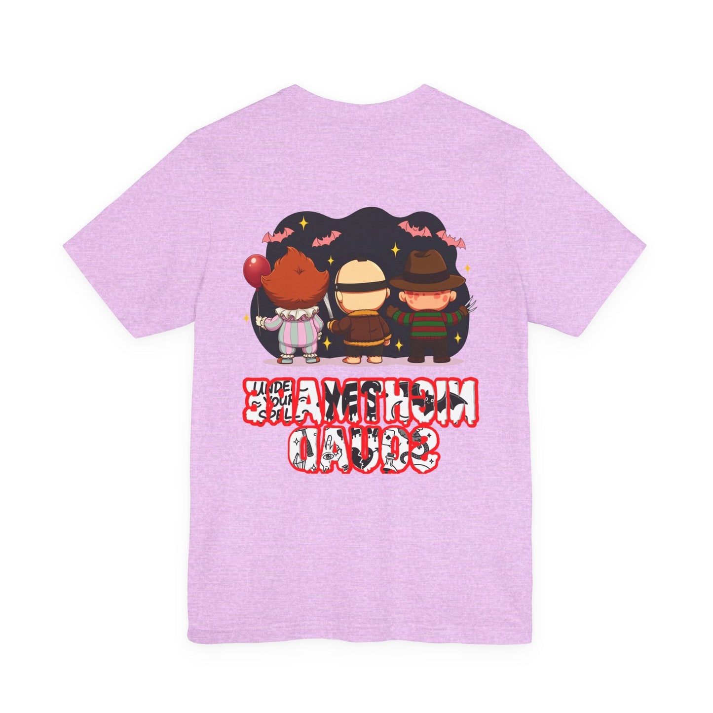 Nightmare Squad Spooky Trio Unisex T‑Shirt | Cute Halloween Graphic Tee | Soft Cotton Front & Back Print – Custom T-Shirt by PixelCraft360, unique decoration for events and special gifts