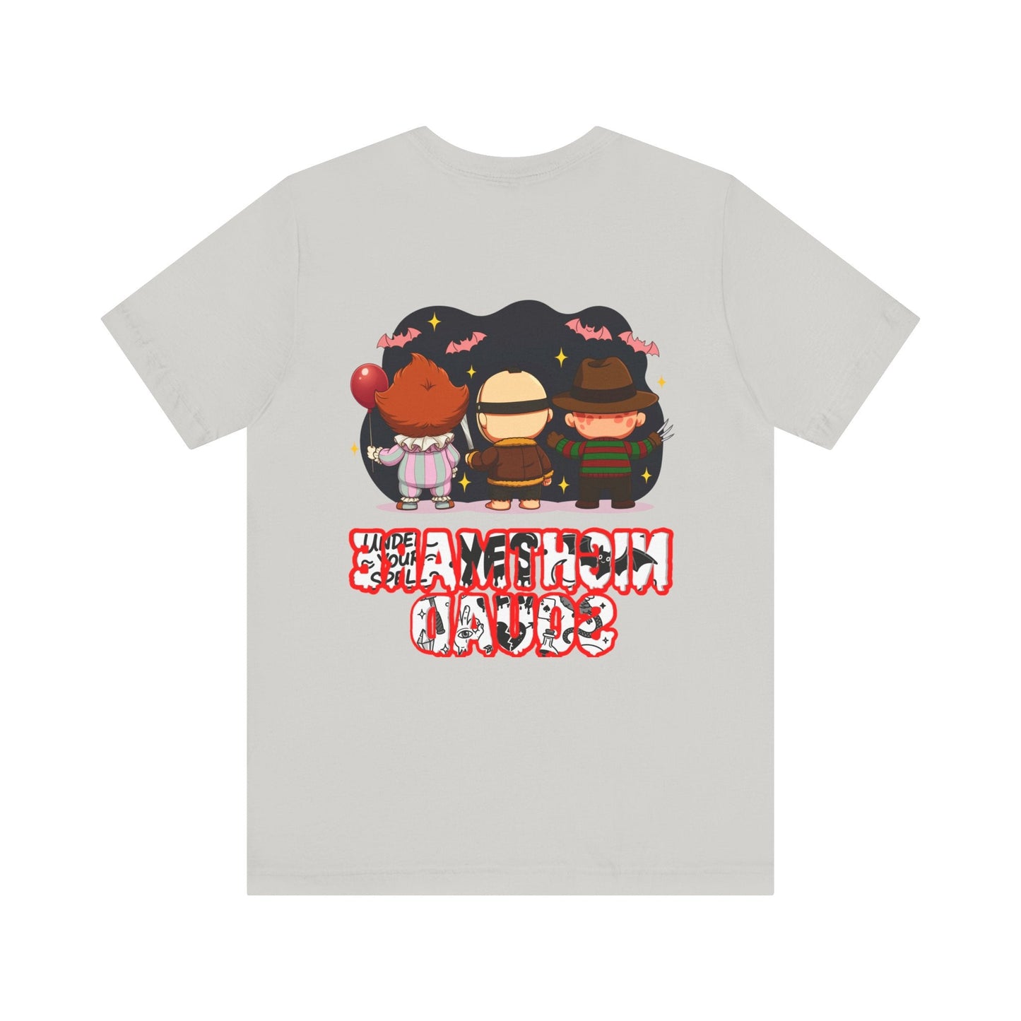 Nightmare Squad Spooky Trio Unisex T‑Shirt | Cute Halloween Graphic Tee | Soft Cotton Front & Back Print – Custom T-Shirt by PixelCraft360, unique decoration for events and special gifts