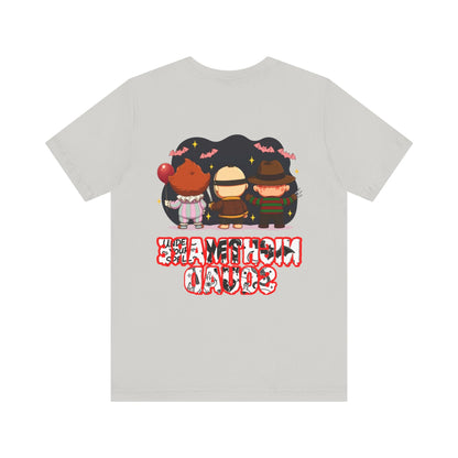 Nightmare Squad Spooky Trio Unisex T‑Shirt | Cute Halloween Graphic Tee | Soft Cotton Front & Back Print – Custom T-Shirt by PixelCraft360, unique decoration for events and special gifts