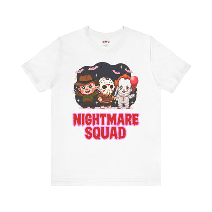 Nightmare Squad Spooky Trio Unisex T‑Shirt | Cute Halloween Graphic Tee | Soft Cotton Front & Back Print – Custom T-Shirt by PixelCraft360, unique decoration for events and special gifts