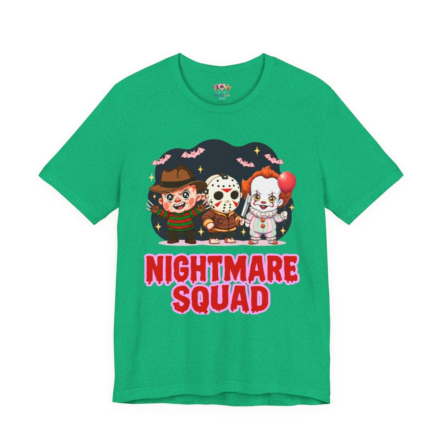 Nightmare Squad Spooky Trio Unisex T‑Shirt | Cute Halloween Graphic Tee | Soft Cotton Front & Back Print – Custom T-Shirt by PixelCraft360, unique decoration for events and special gifts