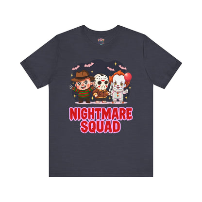 Nightmare Squad Spooky Trio Unisex T‑Shirt | Cute Halloween Graphic Tee | Soft Cotton Front & Back Print – Custom T-Shirt by PixelCraft360, unique decoration for events and special gifts